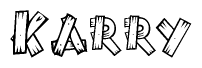 The clipart image shows the name Karry stylized to look as if it has been constructed out of wooden planks or logs. Each letter is designed to resemble pieces of wood.