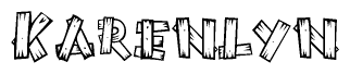 The image contains the name Karenlyn written in a decorative, stylized font with a hand-drawn appearance. The lines are made up of what appears to be planks of wood, which are nailed together