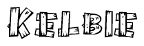 The clipart image shows the name Kelbie stylized to look like it is constructed out of separate wooden planks or boards, with each letter having wood grain and plank-like details.