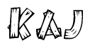 The clipart image shows the name Kaj stylized to look like it is constructed out of separate wooden planks or boards, with each letter having wood grain and plank-like details.