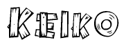 The image contains the name Keiko written in a decorative, stylized font with a hand-drawn appearance. The lines are made up of what appears to be planks of wood, which are nailed together