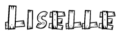 The clipart image shows the name Liselle stylized to look as if it has been constructed out of wooden planks or logs. Each letter is designed to resemble pieces of wood.