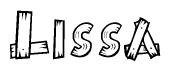 The image contains the name Lissa written in a decorative, stylized font with a hand-drawn appearance. The lines are made up of what appears to be planks of wood, which are nailed together