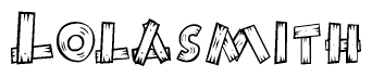 The clipart image shows the name Lolasmith stylized to look like it is constructed out of separate wooden planks or boards, with each letter having wood grain and plank-like details.
