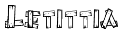 The image contains the name Letittia written in a decorative, stylized font with a hand-drawn appearance. The lines are made up of what appears to be planks of wood, which are nailed together