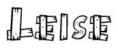 The image contains the name Leise written in a decorative, stylized font with a hand-drawn appearance. The lines are made up of what appears to be planks of wood, which are nailed together