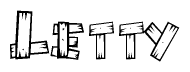 The image contains the name Letty written in a decorative, stylized font with a hand-drawn appearance. The lines are made up of what appears to be planks of wood, which are nailed together