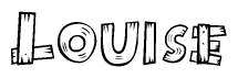 The image contains the name Louise written in a decorative, stylized font with a hand-drawn appearance. The lines are made up of what appears to be planks of wood, which are nailed together