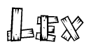 The clipart image shows the name Lex stylized to look like it is constructed out of separate wooden planks or boards, with each letter having wood grain and plank-like details.