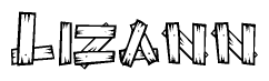 The image contains the name Lizann written in a decorative, stylized font with a hand-drawn appearance. The lines are made up of what appears to be planks of wood, which are nailed together