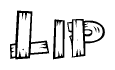 The clipart image shows the name Lip stylized to look as if it has been constructed out of wooden planks or logs. Each letter is designed to resemble pieces of wood.