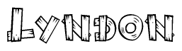 The image contains the name Lyndon written in a decorative, stylized font with a hand-drawn appearance. The lines are made up of what appears to be planks of wood, which are nailed together