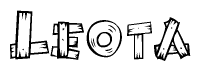 The image contains the name Leota written in a decorative, stylized font with a hand-drawn appearance. The lines are made up of what appears to be planks of wood, which are nailed together