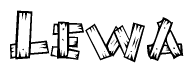 The clipart image shows the name Lewa stylized to look like it is constructed out of separate wooden planks or boards, with each letter having wood grain and plank-like details.