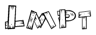 The image contains the name Lmpt written in a decorative, stylized font with a hand-drawn appearance. The lines are made up of what appears to be planks of wood, which are nailed together