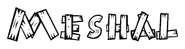 The image contains the name Meshal written in a decorative, stylized font with a hand-drawn appearance. The lines are made up of what appears to be planks of wood, which are nailed together