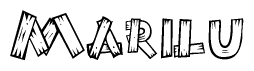 The clipart image shows the name Marilu stylized to look like it is constructed out of separate wooden planks or boards, with each letter having wood grain and plank-like details.