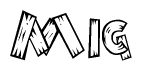 The clipart image shows the name Mig stylized to look as if it has been constructed out of wooden planks or logs. Each letter is designed to resemble pieces of wood.