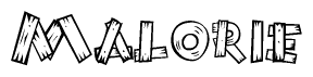 The clipart image shows the name Malorie stylized to look like it is constructed out of separate wooden planks or boards, with each letter having wood grain and plank-like details.