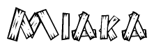 The clipart image shows the name Miaka stylized to look like it is constructed out of separate wooden planks or boards, with each letter having wood grain and plank-like details.