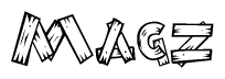 The clipart image shows the name Magz stylized to look as if it has been constructed out of wooden planks or logs. Each letter is designed to resemble pieces of wood.
