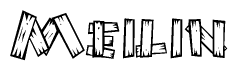 The image contains the name Meilin written in a decorative, stylized font with a hand-drawn appearance. The lines are made up of what appears to be planks of wood, which are nailed together