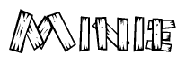 The clipart image shows the name Minie stylized to look as if it has been constructed out of wooden planks or logs. Each letter is designed to resemble pieces of wood.