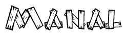 The clipart image shows the name Manal stylized to look like it is constructed out of separate wooden planks or boards, with each letter having wood grain and plank-like details.