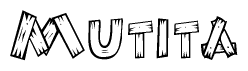 The image contains the name Mutita written in a decorative, stylized font with a hand-drawn appearance. The lines are made up of what appears to be planks of wood, which are nailed together