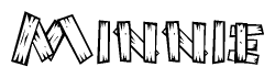 The clipart image shows the name Minnie stylized to look as if it has been constructed out of wooden planks or logs. Each letter is designed to resemble pieces of wood.