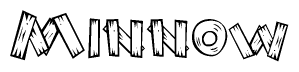 The clipart image shows the name Minnow stylized to look as if it has been constructed out of wooden planks or logs. Each letter is designed to resemble pieces of wood.