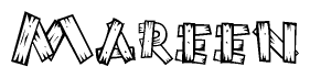 The image contains the name Mareen written in a decorative, stylized font with a hand-drawn appearance. The lines are made up of what appears to be planks of wood, which are nailed together