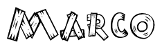 The clipart image shows the name Marco stylized to look like it is constructed out of separate wooden planks or boards, with each letter having wood grain and plank-like details.