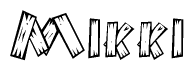 The image contains the name Mikki written in a decorative, stylized font with a hand-drawn appearance. The lines are made up of what appears to be planks of wood, which are nailed together