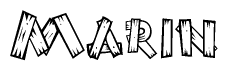 The clipart image shows the name Marin stylized to look as if it has been constructed out of wooden planks or logs. Each letter is designed to resemble pieces of wood.