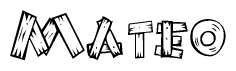 The image contains the name Mateo written in a decorative, stylized font with a hand-drawn appearance. The lines are made up of what appears to be planks of wood, which are nailed together