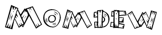 The image contains the name Momdew written in a decorative, stylized font with a hand-drawn appearance. The lines are made up of what appears to be planks of wood, which are nailed together