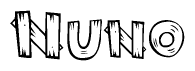 The clipart image shows the name Nuno stylized to look like it is constructed out of separate wooden planks or boards, with each letter having wood grain and plank-like details.