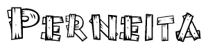 The image contains the name Perneita written in a decorative, stylized font with a hand-drawn appearance. The lines are made up of what appears to be planks of wood, which are nailed together