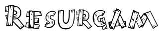 The clipart image shows the name Resurgam stylized to look as if it has been constructed out of wooden planks or logs. Each letter is designed to resemble pieces of wood.