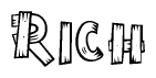 The image contains the name Rich written in a decorative, stylized font with a hand-drawn appearance. The lines are made up of what appears to be planks of wood, which are nailed together