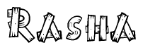 The clipart image shows the name Rasha stylized to look like it is constructed out of separate wooden planks or boards, with each letter having wood grain and plank-like details.