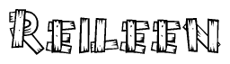 The image contains the name Reileen written in a decorative, stylized font with a hand-drawn appearance. The lines are made up of what appears to be planks of wood, which are nailed together