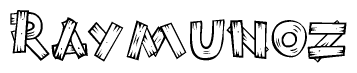 The clipart image shows the name Raymunoz stylized to look as if it has been constructed out of wooden planks or logs. Each letter is designed to resemble pieces of wood.