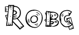 The image contains the name Robg written in a decorative, stylized font with a hand-drawn appearance. The lines are made up of what appears to be planks of wood, which are nailed together