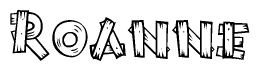 The image contains the name Roanne written in a decorative, stylized font with a hand-drawn appearance. The lines are made up of what appears to be planks of wood, which are nailed together