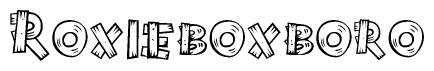 The clipart image shows the name Roxieboxboro stylized to look like it is constructed out of separate wooden planks or boards, with each letter having wood grain and plank-like details.