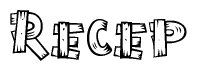 The clipart image shows the name Recep stylized to look like it is constructed out of separate wooden planks or boards, with each letter having wood grain and plank-like details.