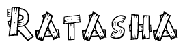 The clipart image shows the name Ratasha stylized to look like it is constructed out of separate wooden planks or boards, with each letter having wood grain and plank-like details.