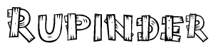 The clipart image shows the name Rupinder stylized to look like it is constructed out of separate wooden planks or boards, with each letter having wood grain and plank-like details.